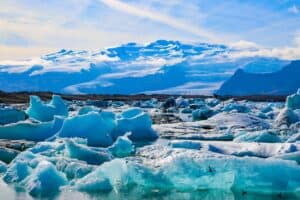Summer sunset in Iceland Fjallsárlón ice lake