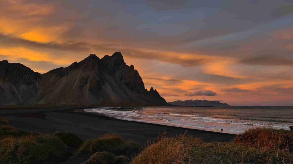 A beautiful sunset by a beach