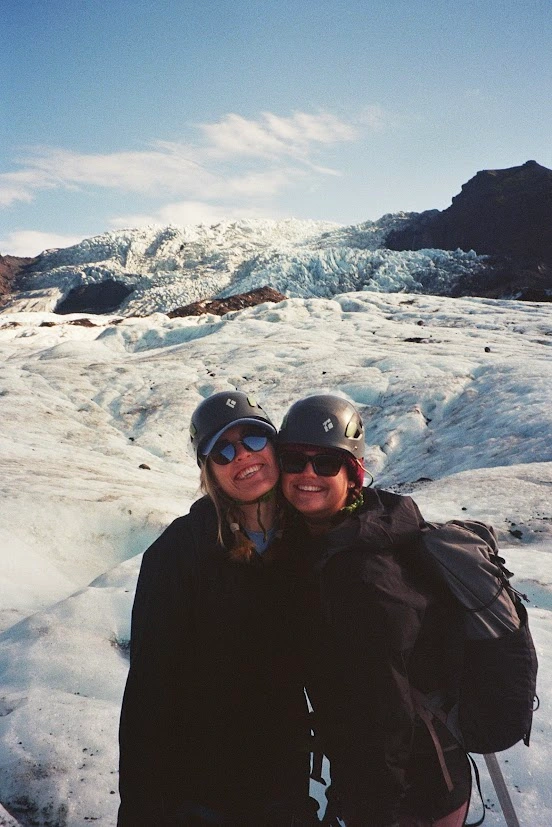 Two girls on a glacier on film
