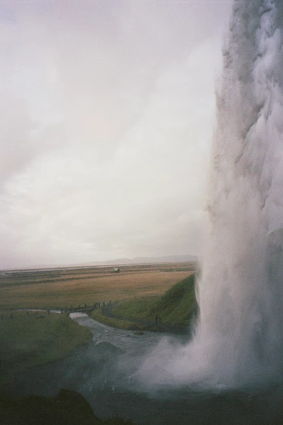 The Seljarlandsfoss waterfall and greenery on film