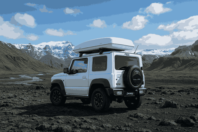 Suzuki Jimny AI image - parked by icelandic landscape